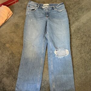 Abercrombie & Fitch Light Blue Straight-Leg Jeans with Distressed Knee